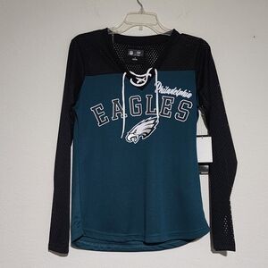 NFL Women's Black & Dark Green Philadelphia Eagles Mesh Long Sleeve Shirt Small